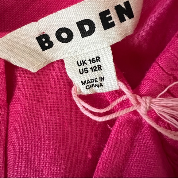 BODEN Linen Pink Mini Dress Smocking Puffy Statement Sleeves 12 NWT - Picture 7 of 15